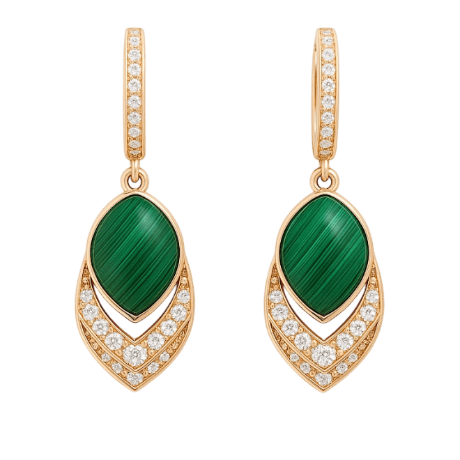 Drop Malachite and diamond earring code NLE08