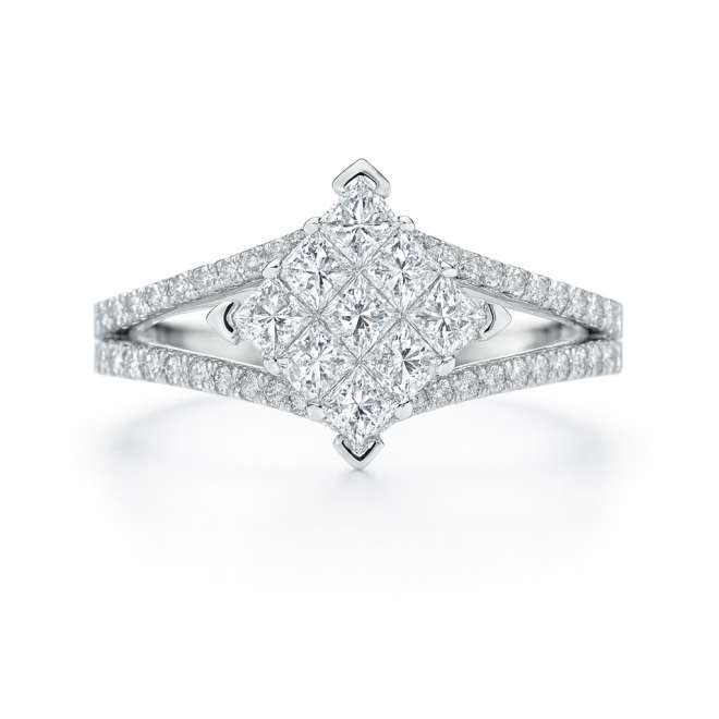 18k white gold natural diamond ring with round shape VS clarity and G+ color, luxury fine jewelry for Dubai and UAE customers