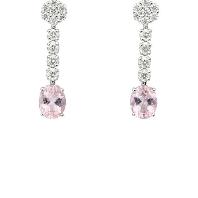 Luxury diamond drop earrings with pink gemstones – customizable with VS/VVS diamonds and precious gemstones, handcrafted in Dubai.