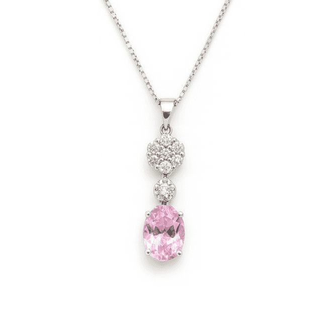 Luxury pendant necklace with pink gemstone and round diamonds – customizable with VS/VVS diamonds, topaz, quartz, rose quartz and precious gemstones, handcrafted in Dubai.