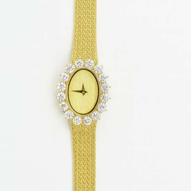 Vintage 18K gold plated ladies watch with Zirconia – luxury handcrafted jewelry watch in Dubai.