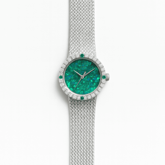 Luxury silver opal watch with diamond bezel – Dubai