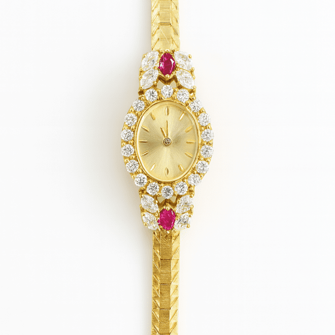 Luxury vintage 18K gold-plated quartz watch with synthetic ruby stones – Dubai