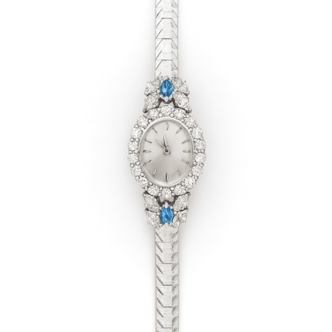 Luxury vintage silver quartz watch with blue synthetic stones – Dubai