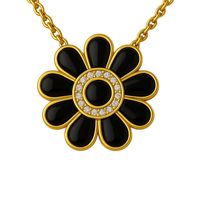 Natural onyx and Diamond flower