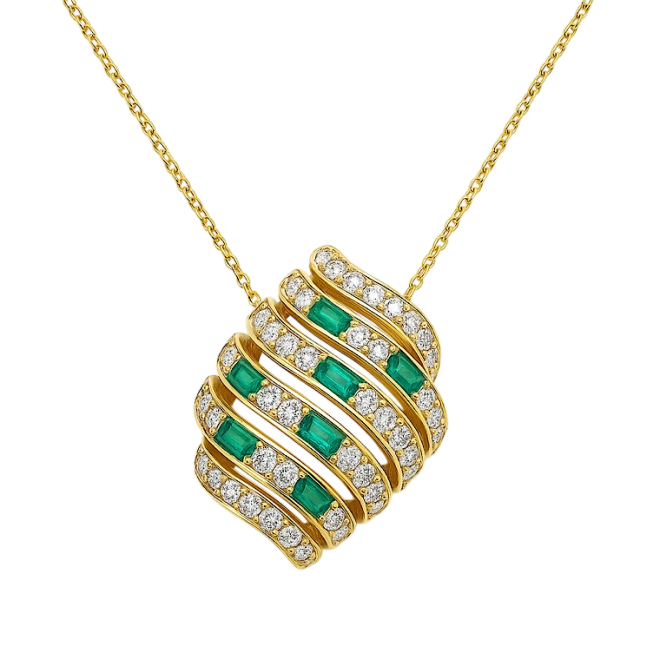 Waves Natural Diamond and Emerald Nacklece