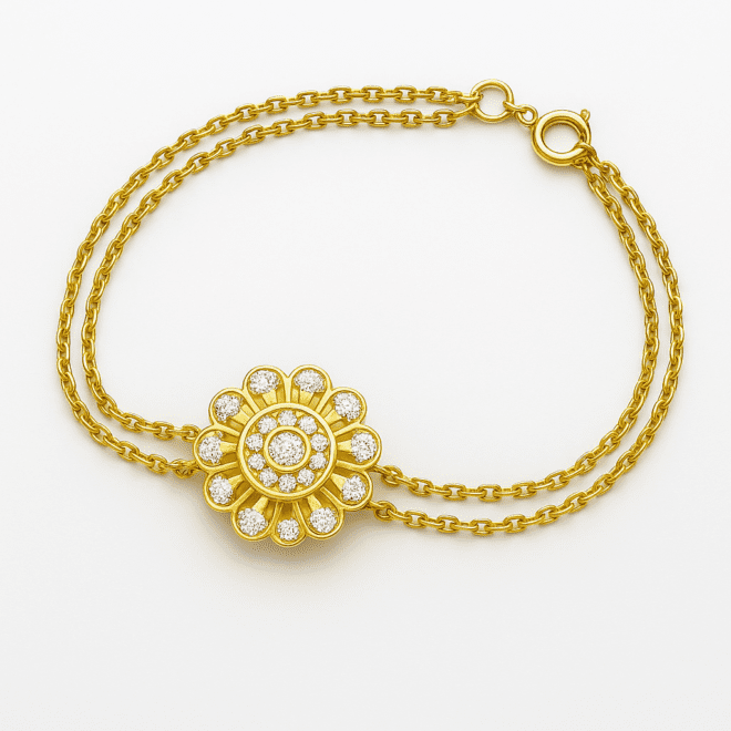 18k yellow gold diamond bracelet with natural round diamonds, luxury handcrafted fine jewelry for UAE and Dubai customers