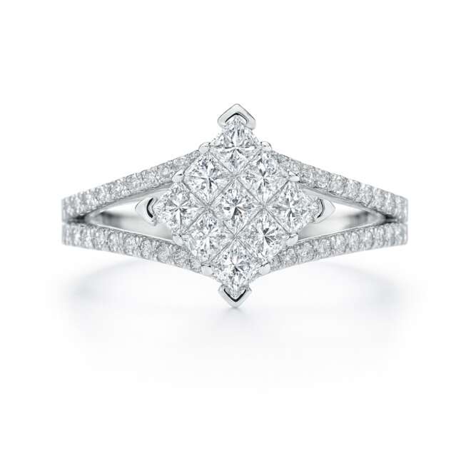 18k white gold natural diamond ring with round shape VS clarity and G+ color, luxury fine jewelry for Dubai and UAE customers