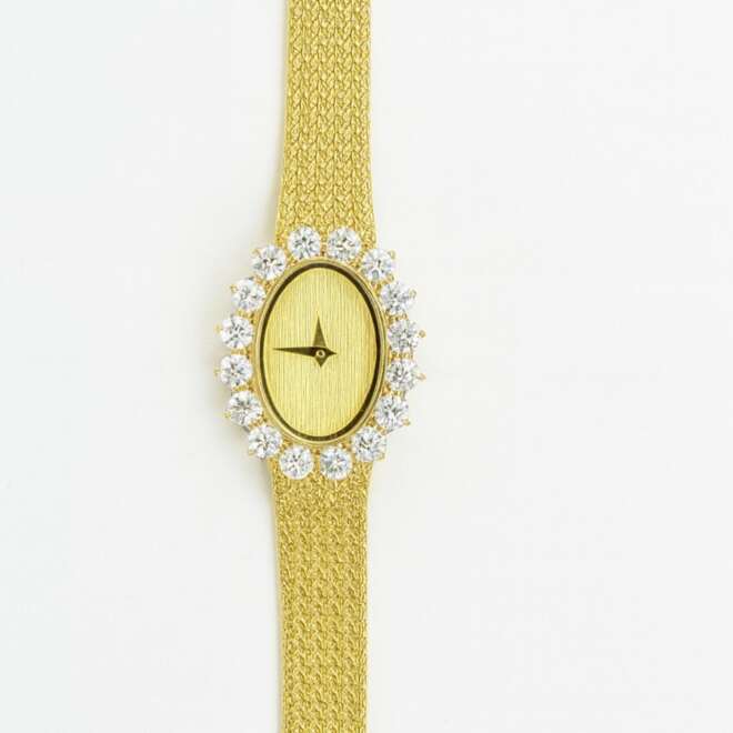Vintage 18K gold plated ladies watch with Zirconia – luxury handcrafted jewelry watch in Dubai.