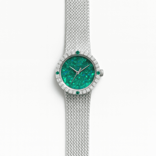 Luxury silver opal watch with diamond bezel – Dubai