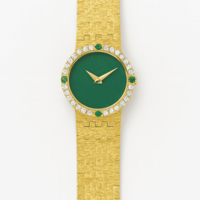 Luxury vintage 18K gold-plated quartz watch with natural jade stone dial and zirconia – Dubai