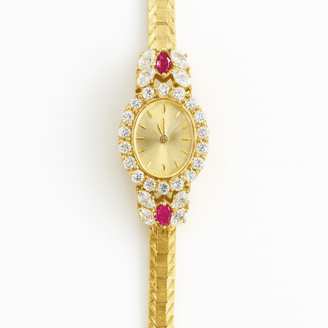 Luxury vintage 18K gold-plated quartz watch with synthetic ruby stones – Dubai