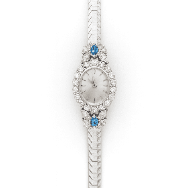 Luxury vintage silver quartz watch with blue synthetic stones – Dubai