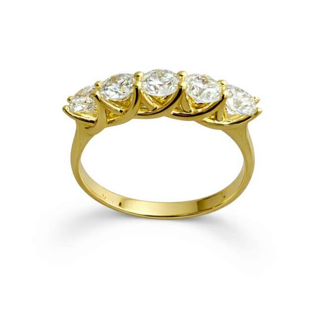 18K yellow gold five-stone diamond ring with 1.19 carats of natural diamonds