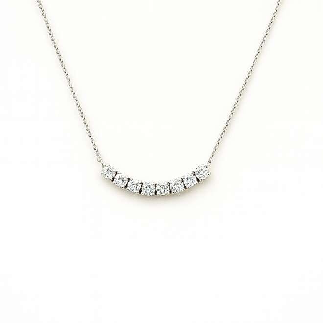 18K White Gold Diamond Bar Necklace With Natural Diamonds By Niloofar Jewellery On White Background