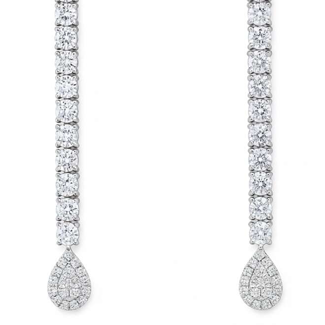 Natural diamond drop earrings in 18K white gold with pear-shaped design, luxury fine jewelry