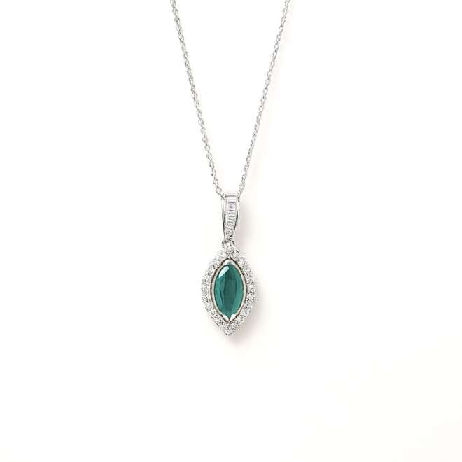 18K White Gold Emerald And Diamond Necklace By Niloofar Jewellery
