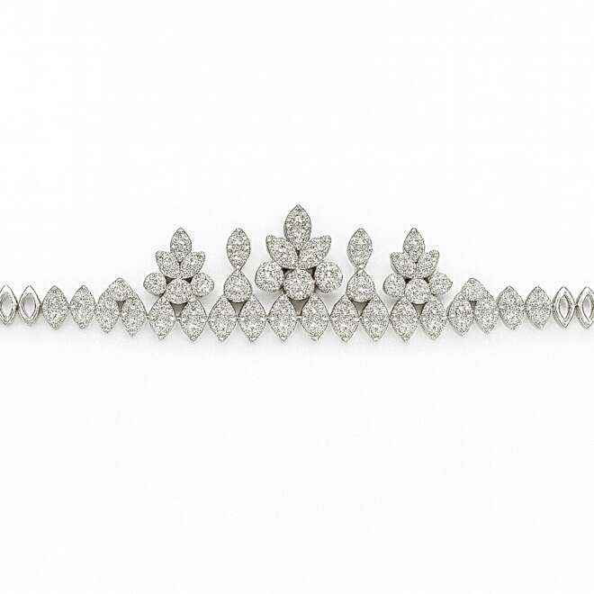 White Gold Diamond Floral Bracelet With Natural Diamonds By Niloofar Jewellery