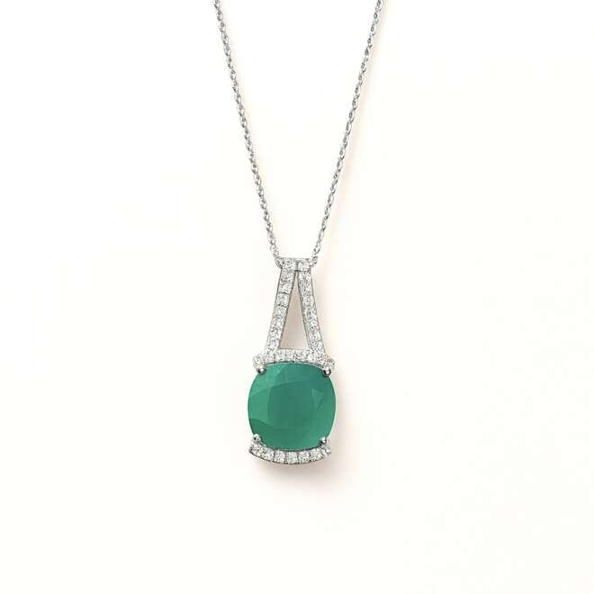 18K White Gold Emerald And Diamond Necklace By Niloofar Jewellery