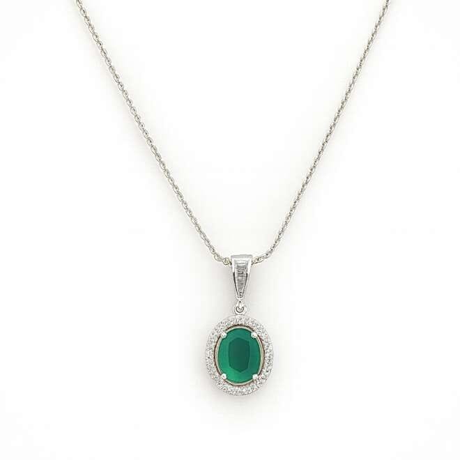 18K White Gold Emerald And Diamond Necklace With Natural Emerald By Niloofar Jewellery On White Background