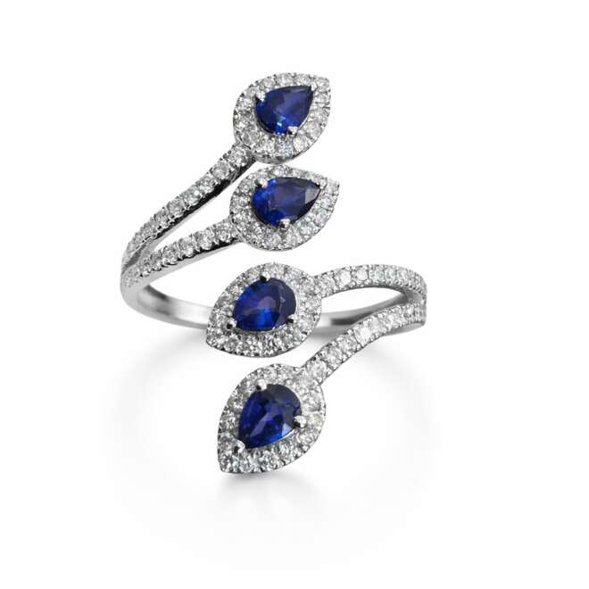 18K White Gold Sapphire and Diamond Ring by Niloofar Jewellery, featuring natural sapphire and diamonds