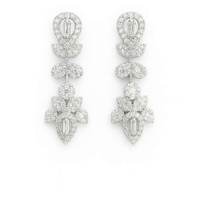 White Gold Diamond Bridal Drop Earrings With Natural Diamonds By Niloofar Jewellery