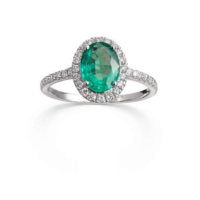 18K White Gold Emerald And Diamond Ring By Niloofar Jewellery, Featuring Natural Emerald And Diamonds