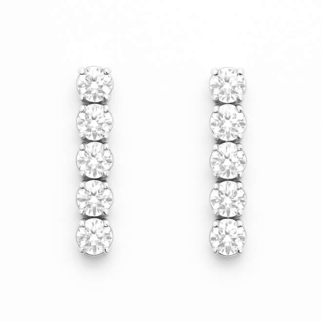 Natural diamond bar earrings in 18K white gold with round brilliant diamonds, fine jewelry