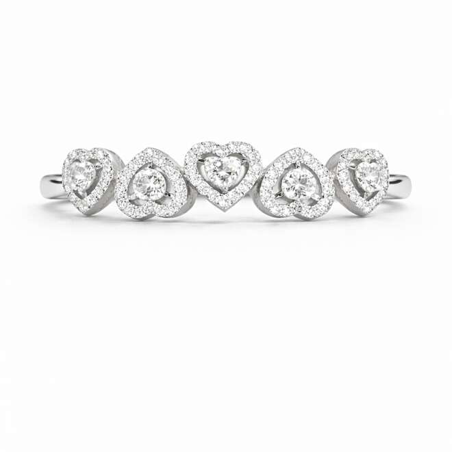 Natural Diamond Heart Ring In 18K White Gold With Five Alternating Heart Motifs By Niloofar Jewellery