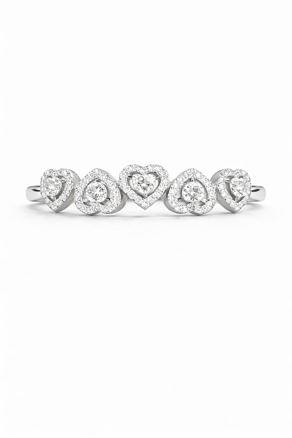 Natural Diamond Five Heart Ring In 18K White Gold | Niloofar Jewellery 1 Natural Diamond Heart Ring In 18K White Gold With Five Alternating Heart Motifs By Niloofar Jewellery