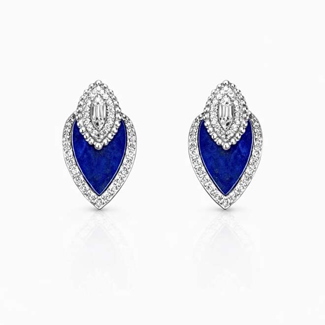 Luxury Natural Lapis Lazuli And Diamond Stud Earrings In 18K White Gold By Niloofar Jewellery