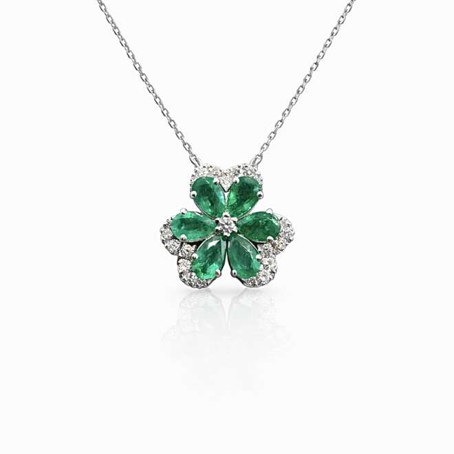 Luxury Natural Zambian Emerald And Diamond Pendant Necklace In 18K White Gold By Niloofar Jewellery