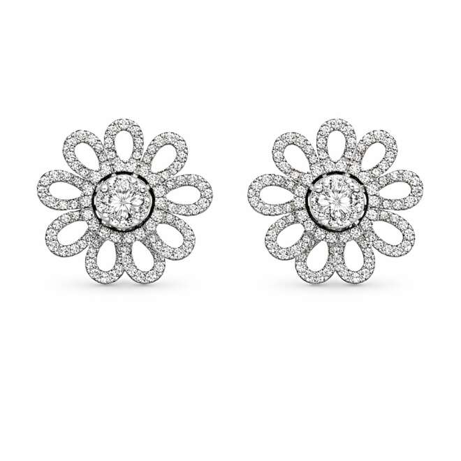 Floral Natural Diamond Stud Earrings In 18K White Gold By Niloofar Jewellery