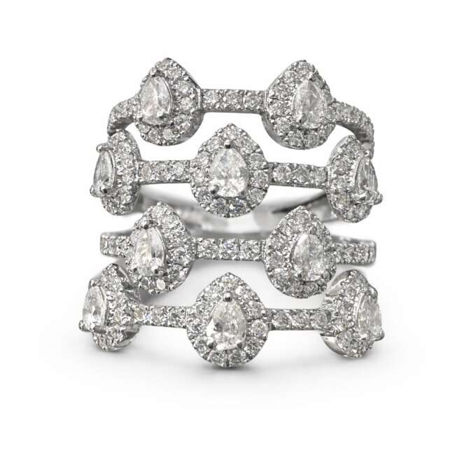 Luxury Natural Diamond Ring In 18K White Gold By Niloofar Jewellery With 1.76 Carat Belgian Diamonds In Pear Shape And Brilliant Cut