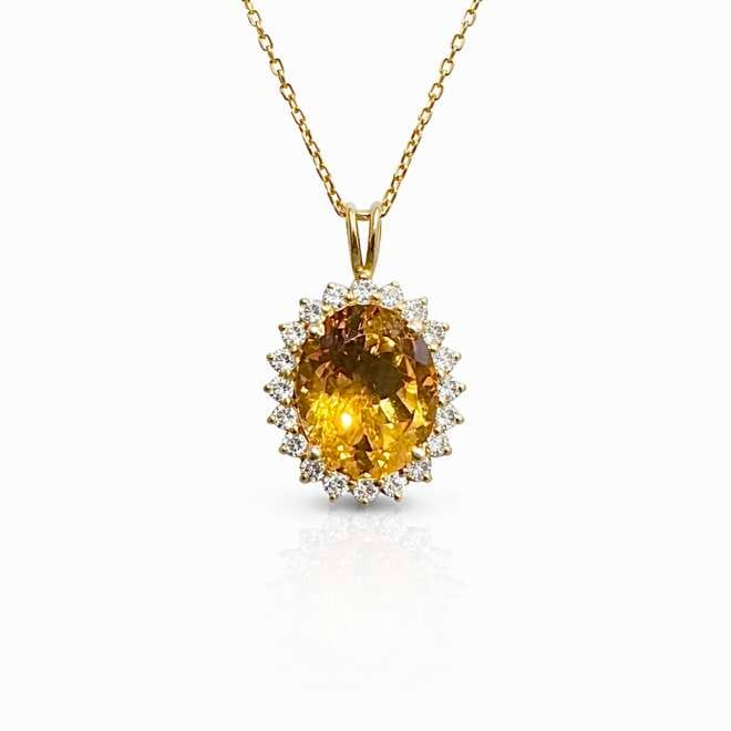 Luxury Citrine And Diamond Pendant Necklace In 18K Yellow Gold By Niloofar Jewellery