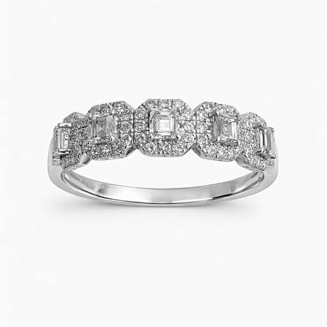 18k White Gold Ring With Natural Baguette And Round Cut Diamonds By Niloofar Jewellery