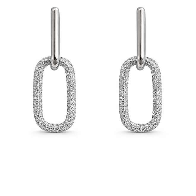 Rectangular Diamond Drop Earrings In 18K White Gold With Natural Belgian Cut Diamonds By Niloofar Jewellery