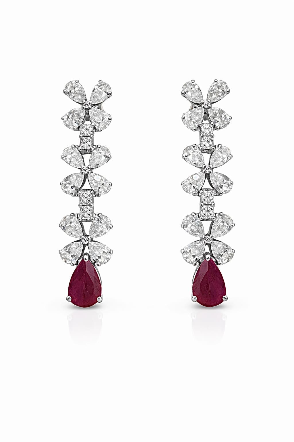 Luxury Diamond And Sri Lankan Ruby Drop Earrings – 18K White Gold | Niloofar Jewellery 1 Luxury Diamond And Sri Lankan Ruby Drop Earrings In 18K White Gold By Niloofar Jewellery