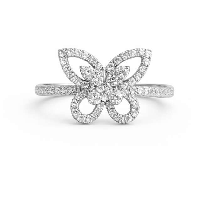 Natural Diamond Butterfly Ring In 18K White Gold With 0.51 Carat Natural Diamonds By Niloofar Jewellery