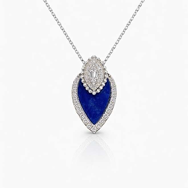 Luxury Natural Lapis Lazuli And Diamond Pendant Necklace In 18K White Gold By Niloofar Jewellery
