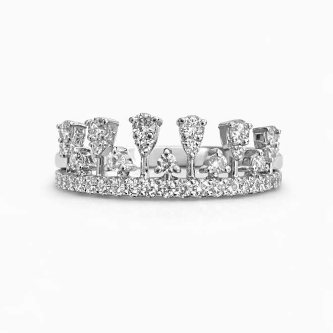 Luxury 18K White Gold Natural Diamond Crown Ring With Belgian Cut Diamonds By Niloofar Jewellery Dubai