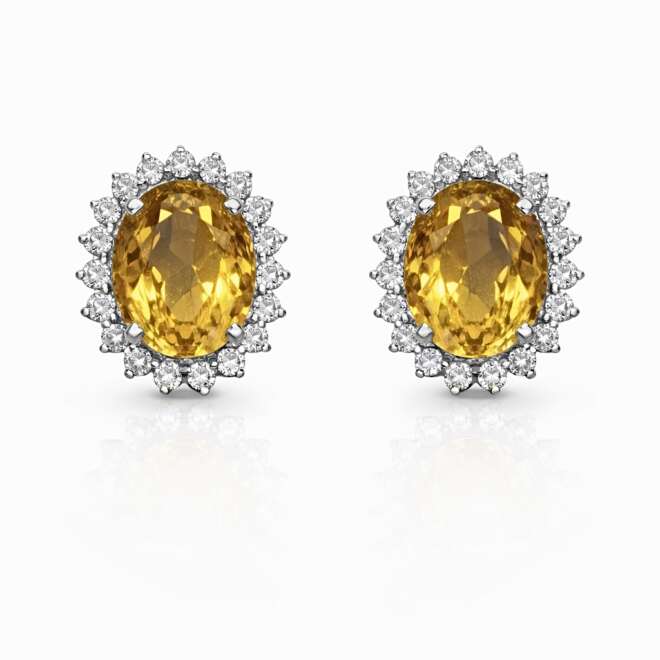 Luxury Natural Citrine And Diamond Stud Earrings In 18K White Gold By Niloofar Jewellery