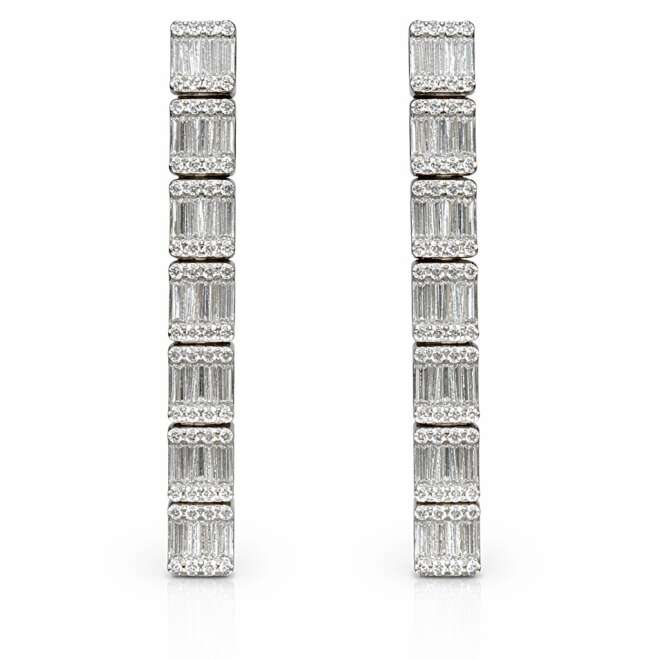 Luxury Baguette Diamond Drop Earrings In 18K White Gold By Niloofar Jewellery