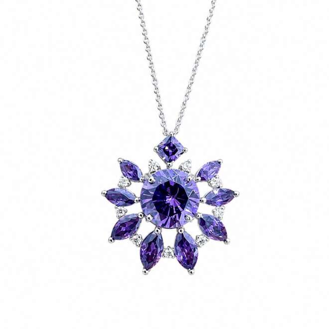 Elegant natural amethyst pendant necklace with diamond accents in 18K gold