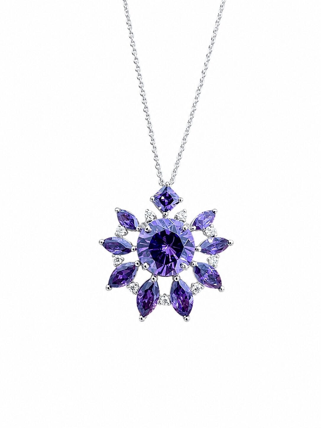 amethyst Sunrise Necklace Code 1 Elegant natural amethyst pendant necklace with diamond accents in 18K gold